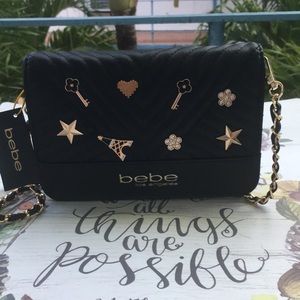 Bebe Black EXQUISITELY DESIGNED LEATHER CROSSBODY